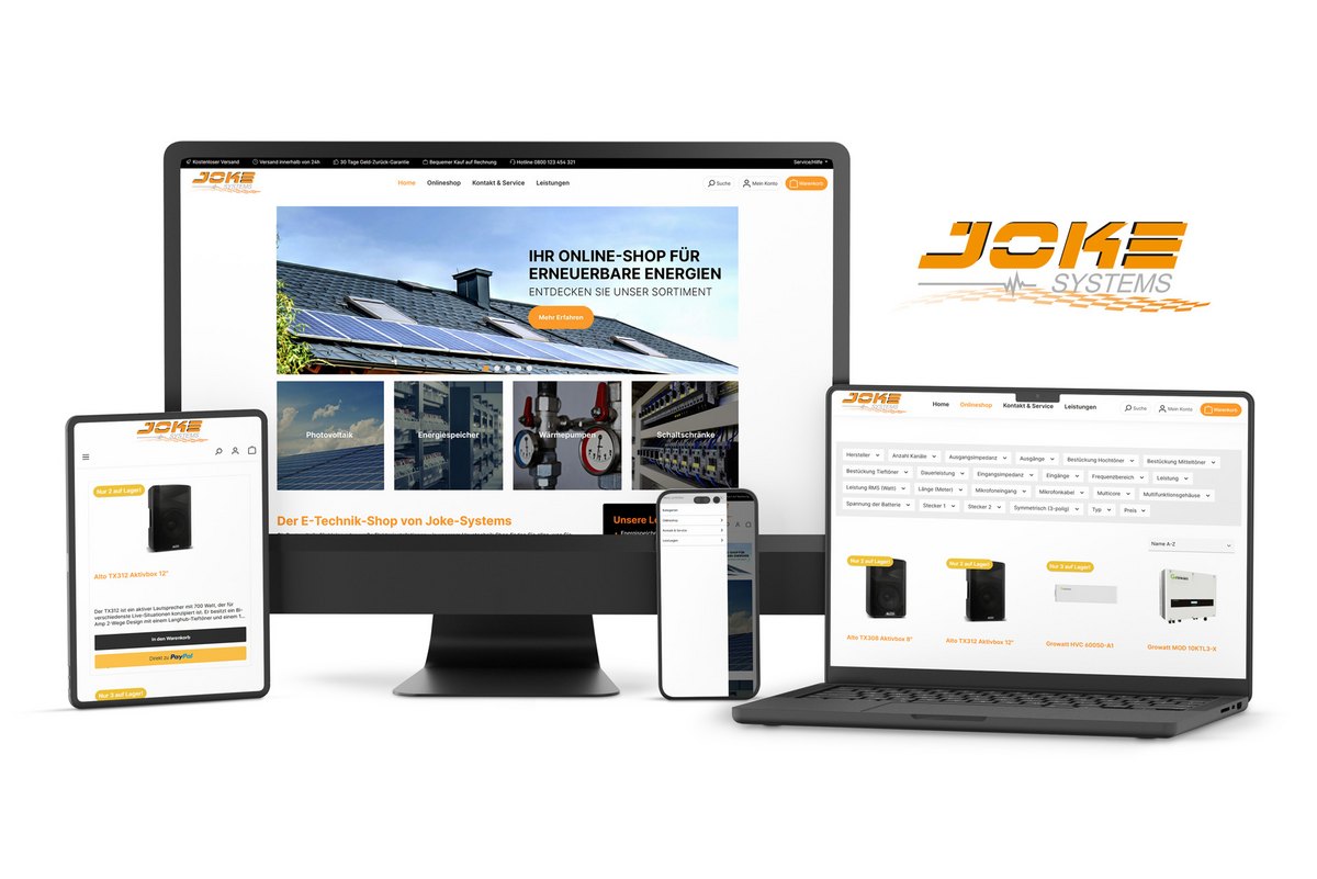 JOKE-Systems: Moderner, responsiver Webshop für Elektrotechnik mit Shopware 6 und Amicron-Integration.