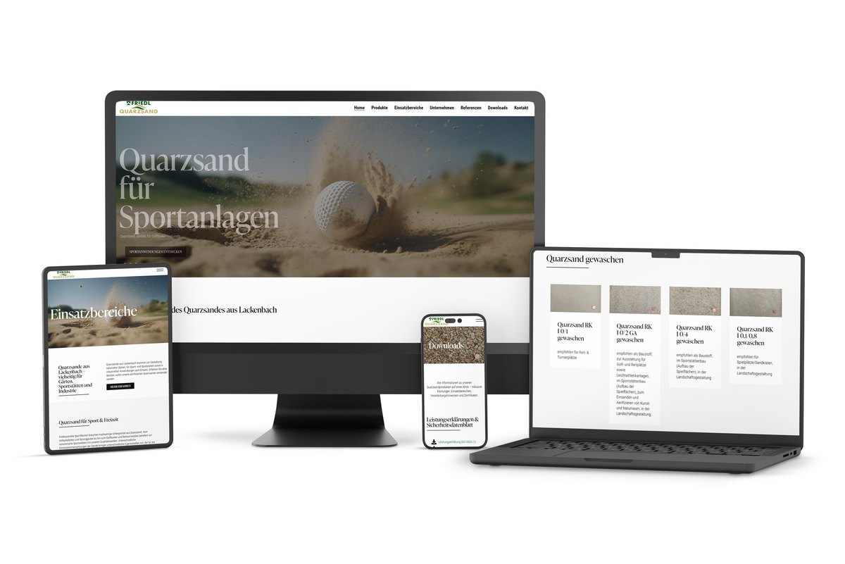 Neue Website der Quarzwerke Friedl GmbH – Quarzsand-Sortiment, Anwendungen & Kontakt auf einen Blick.
